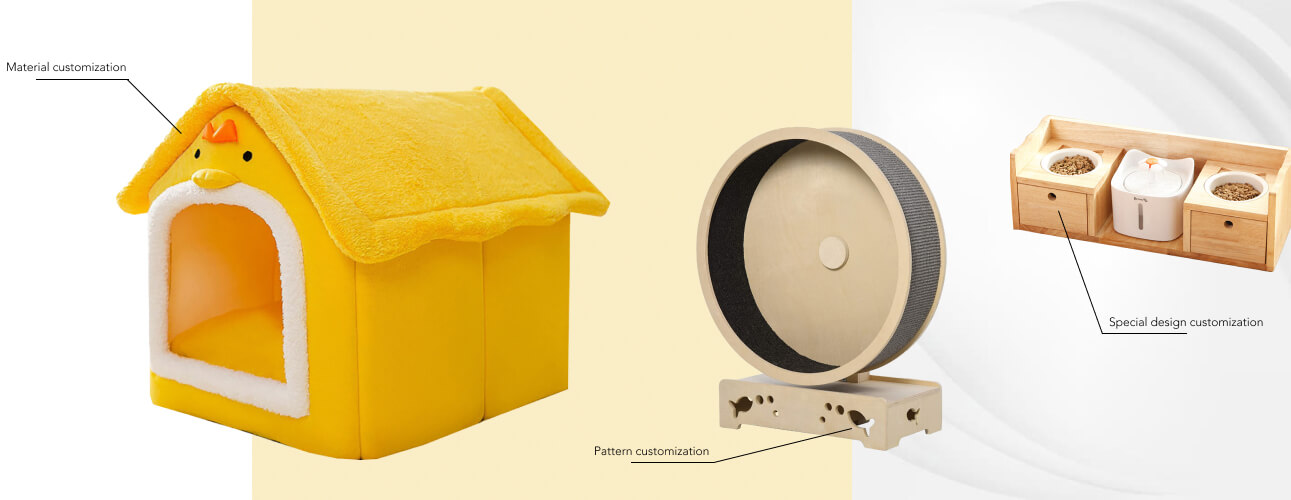 Examples of custom pet product materials, patterns and formats